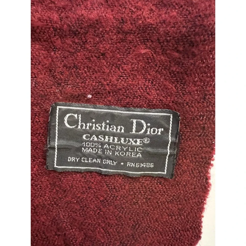 Christian Dior Vintage Cashluxe Fringed Red Plaid Long 100% Acrylic Scarf
